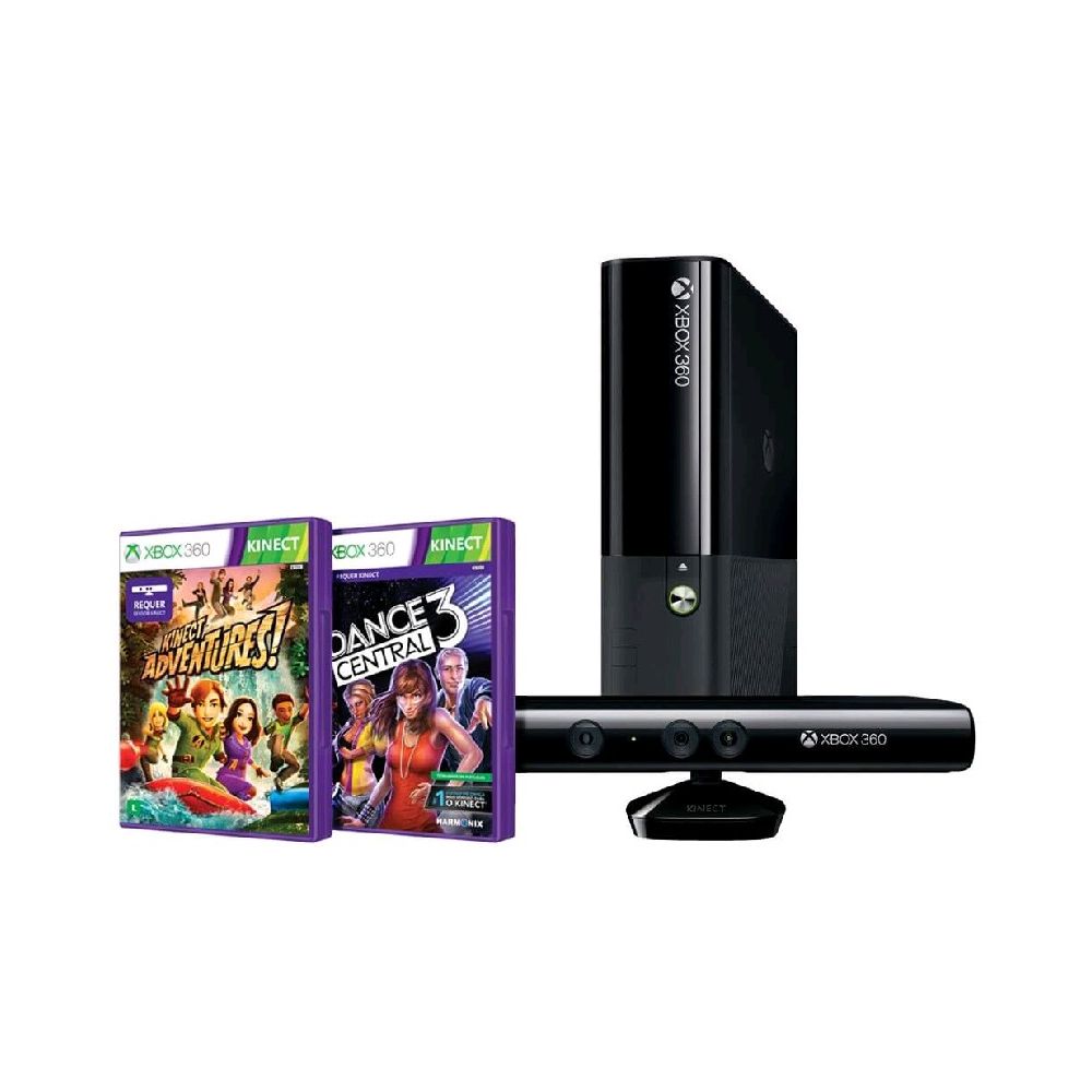 Xbox 360 4GB + Kinect Sensor + 2 Jogos + Controle sem Fio